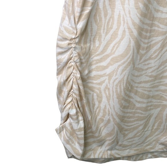 Isabel Maternity Zebra Print  Shirred V-Neck Short Sleeve Tee Top T-Shirt Beige - Picture 7 of 14